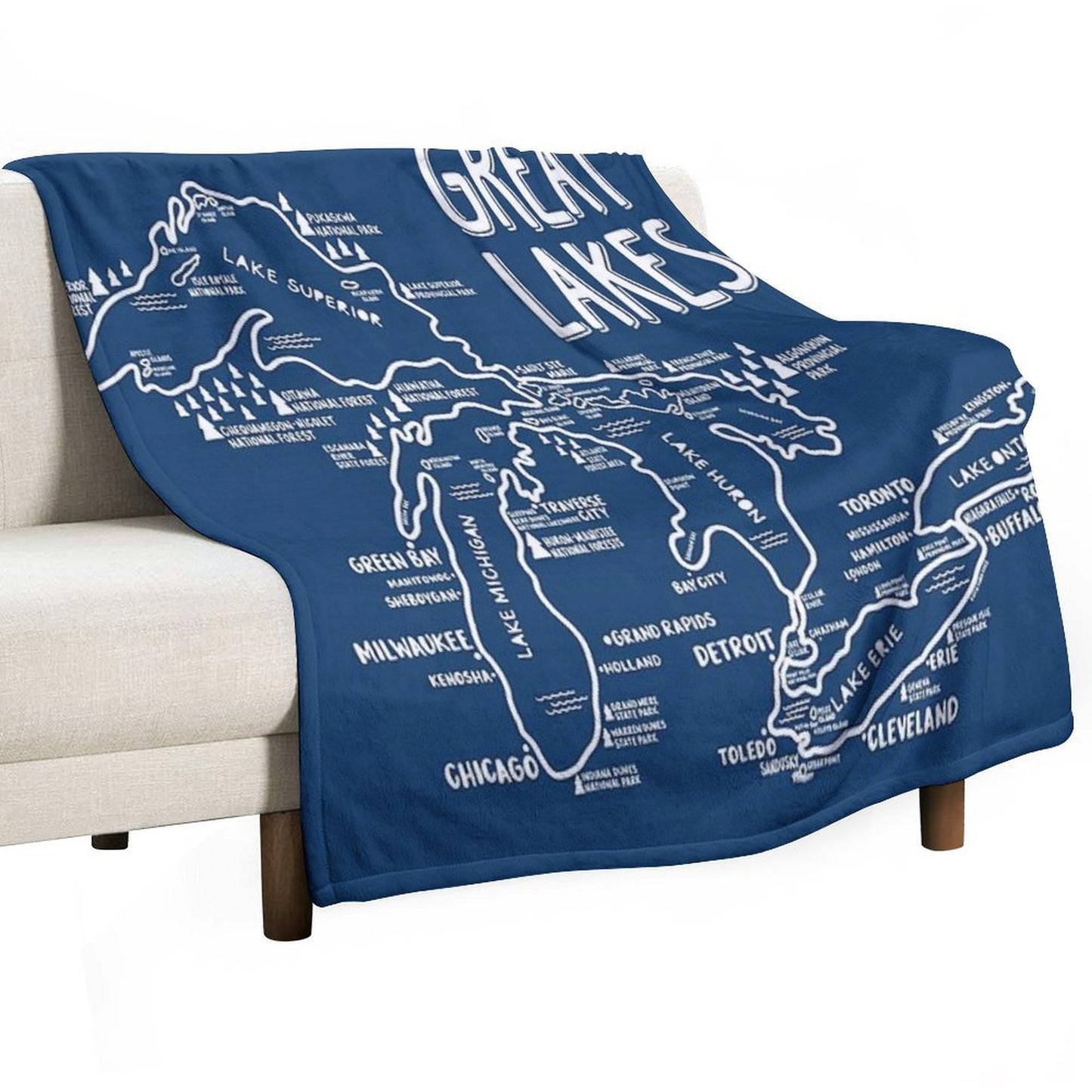 Great Lakes Map Throw Blanket