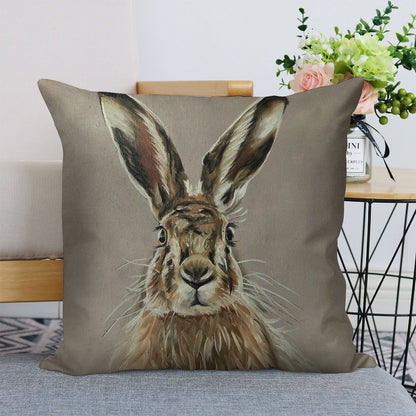 Hare Linen Throw Pillow Cover