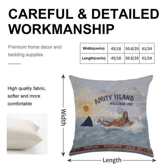 Welcome To Amity Island Linen Throw Pillow Cover