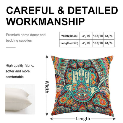 Hamsa Hand Linen Throw Pillow Cover