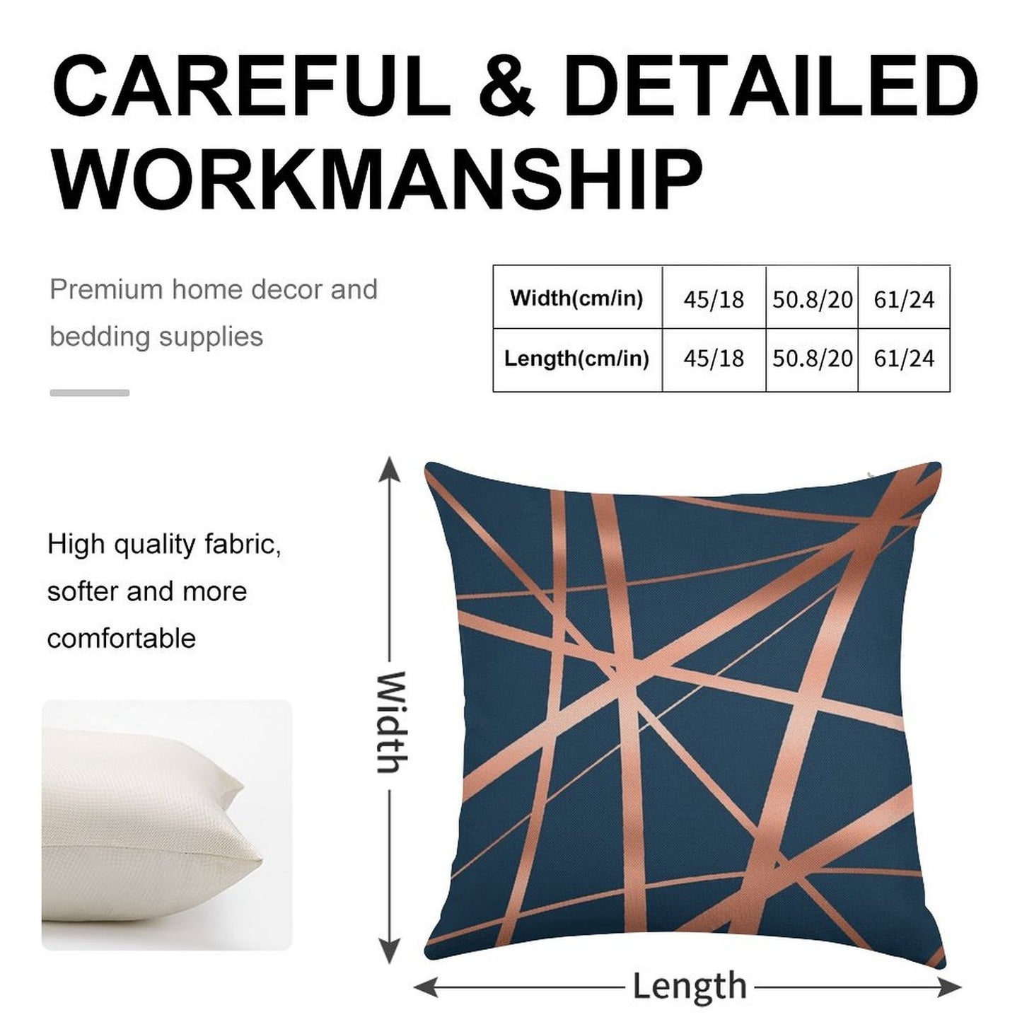 Navy Rose Gold Luxe Linen Throw Pillow Cover