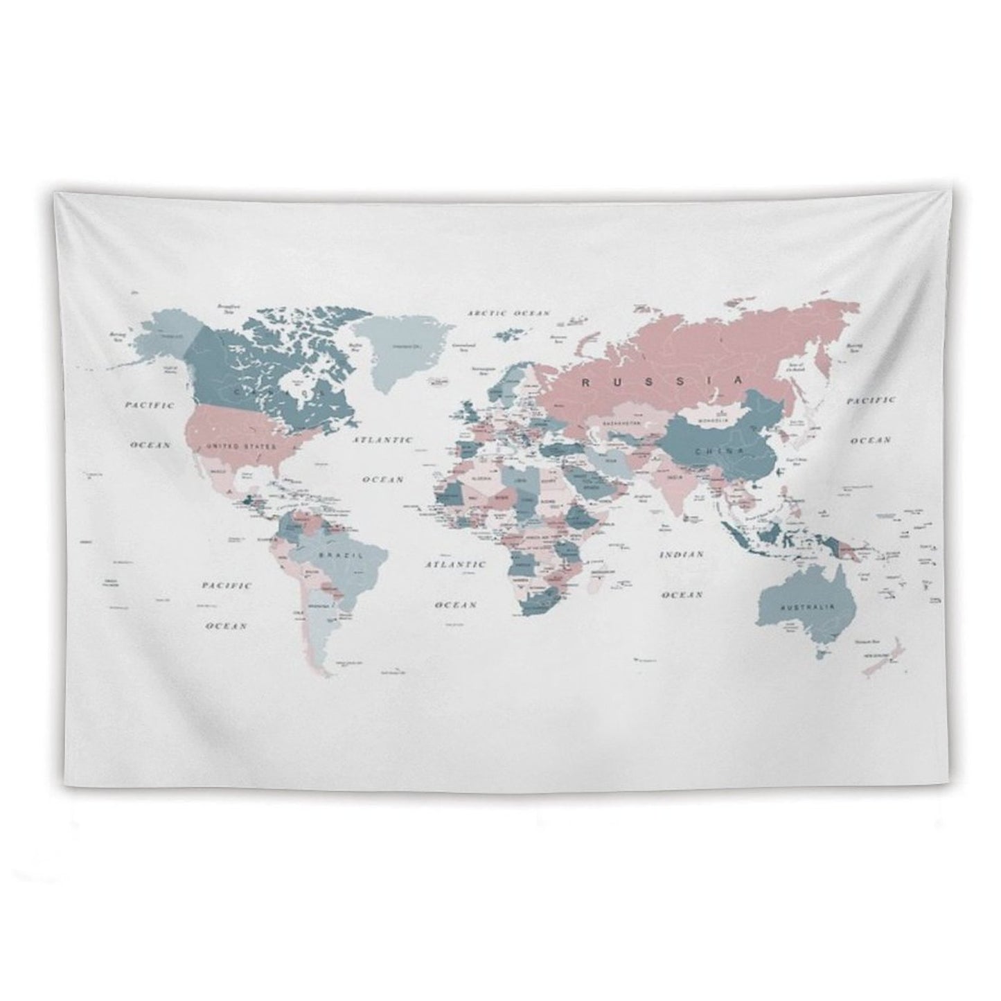 Map of The World in Pink And Blue Tapestry
