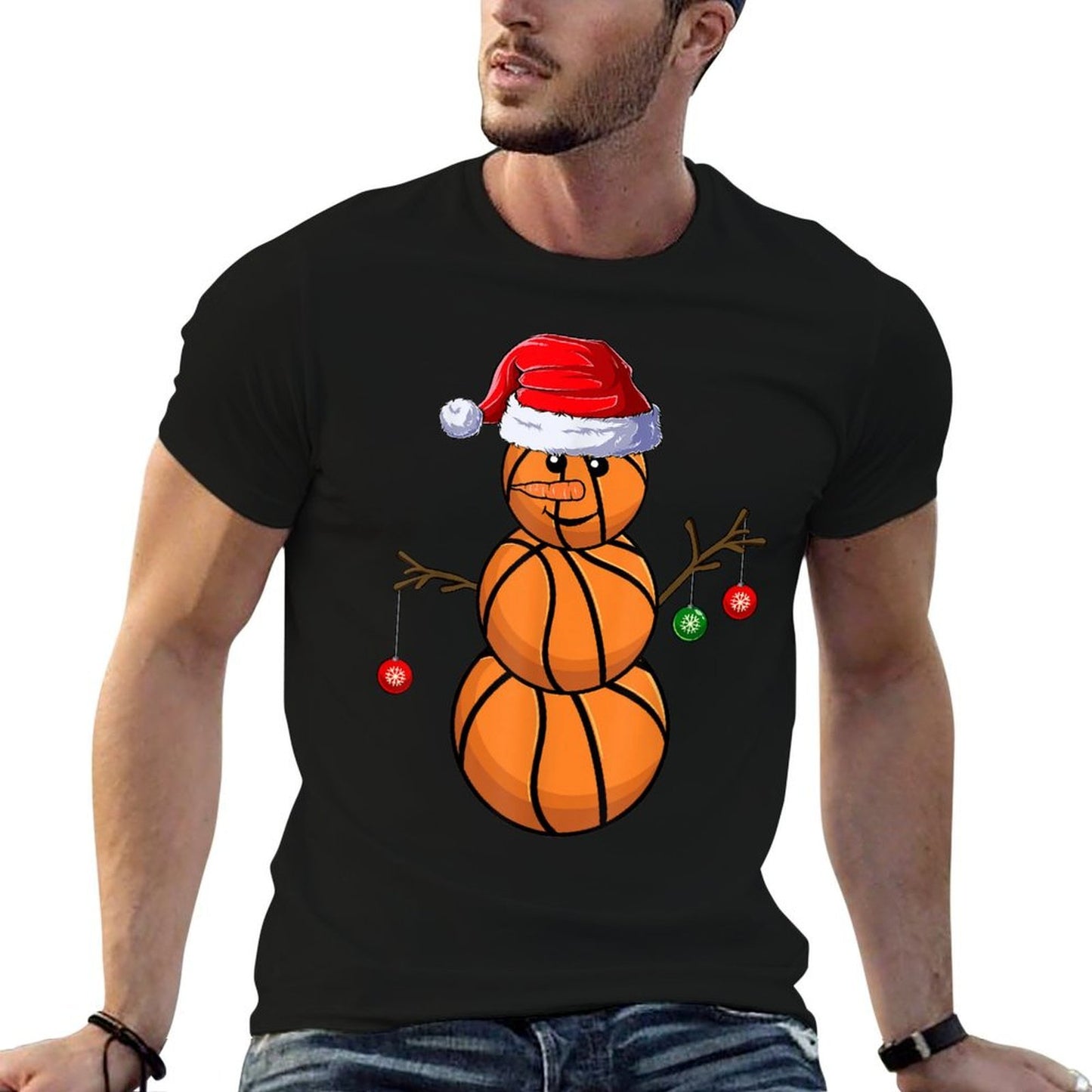 Basketball Snowman Balls Christmas Pajama For Men Boys Kid  Moisture-wicking T-Shirt