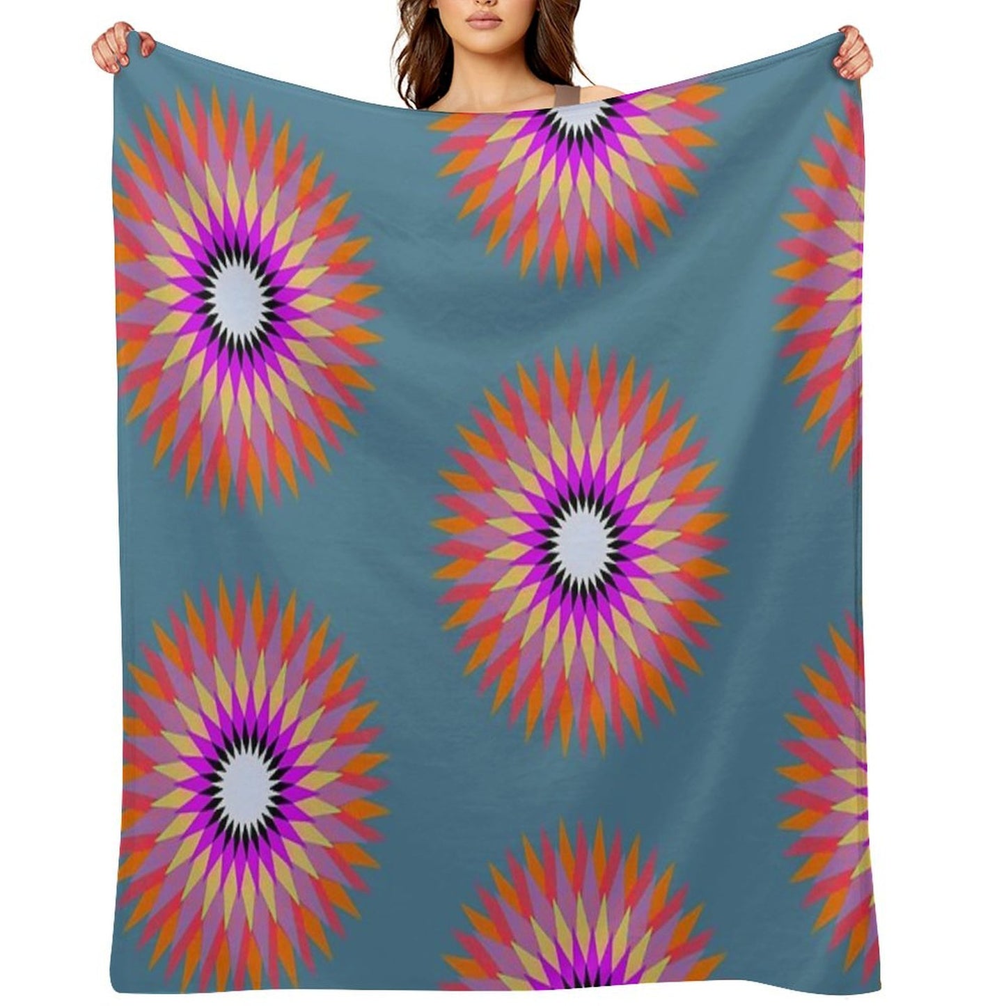 Psychedelic Geometric Flower Mandala Throw Blanket