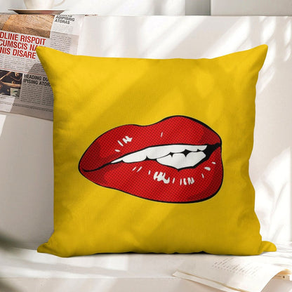 Sexy Biting Lips Throw Pillow Face Mask Linen Throw Pillow Cover