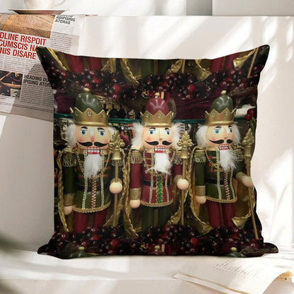 Christmas Nutcracker Trio Linen Throw Pillow Cover