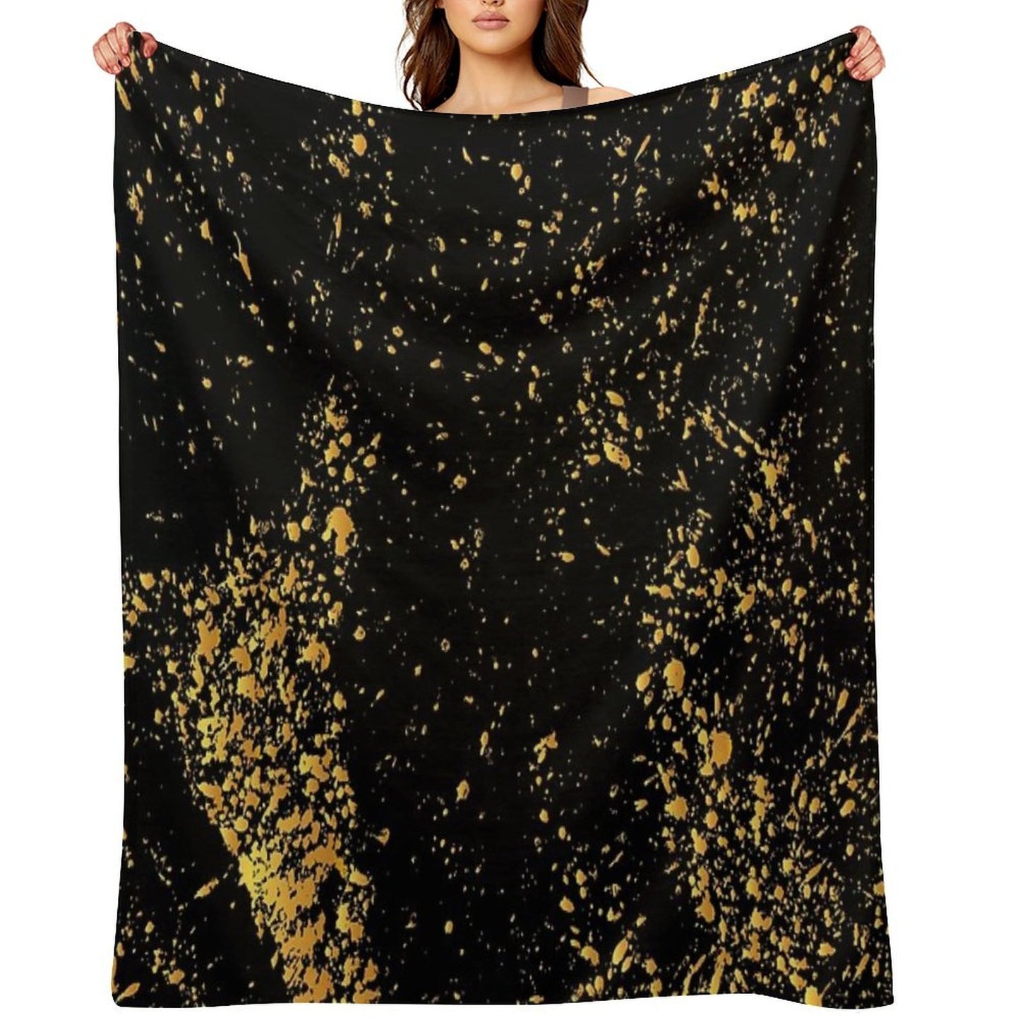 Luxurious Black-Gold Marble Throw Blanket