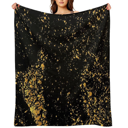 Luxurious Black-Gold Marble Throw Blanket
