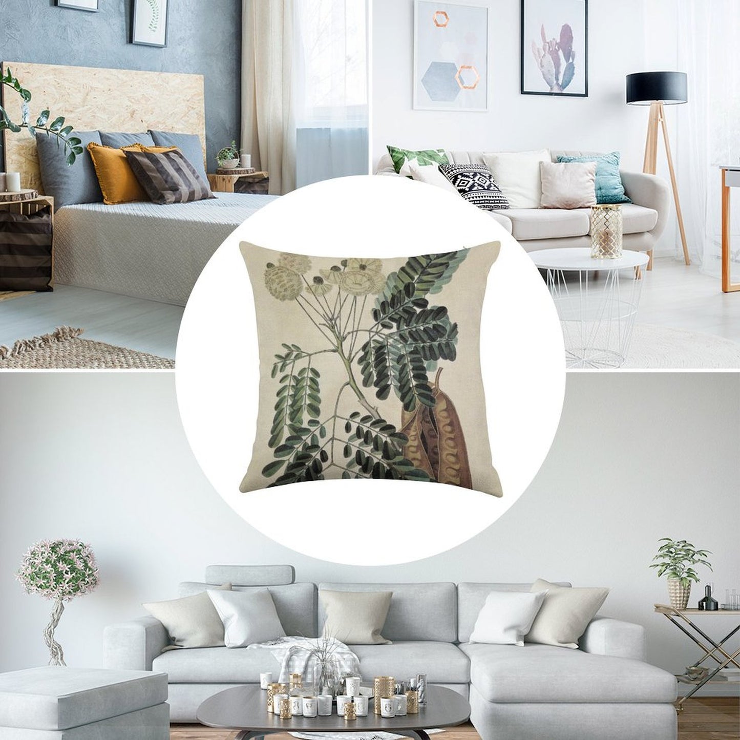 Acacia Vintage Botanical Print Linen Throw Pillow Cover
