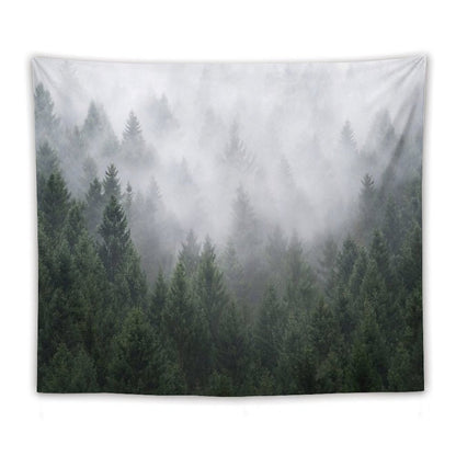 Home Is A Feeling   Misty Retro Fall Wilderness Fairytale Evergreen Forest With Trees Covered In Magic Fog Season Tapestry