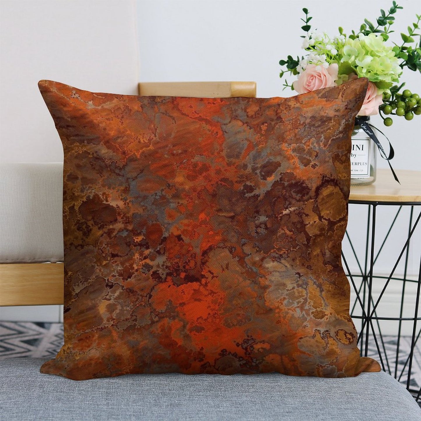 Gold And Rust Linen Throw Pillow Cover