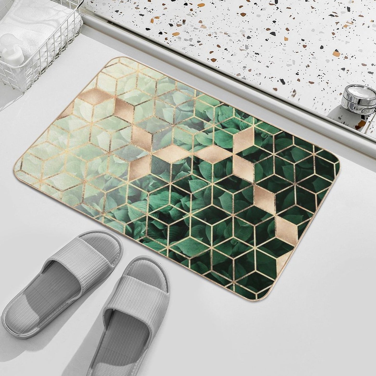Leaves And Cubes Bath Mat