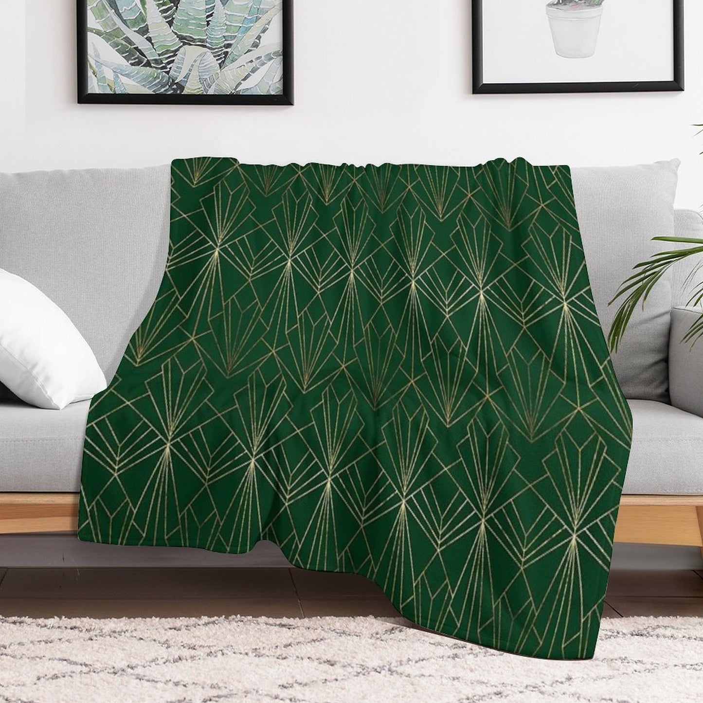 Art Deco in Emerald Green Throw Blanket