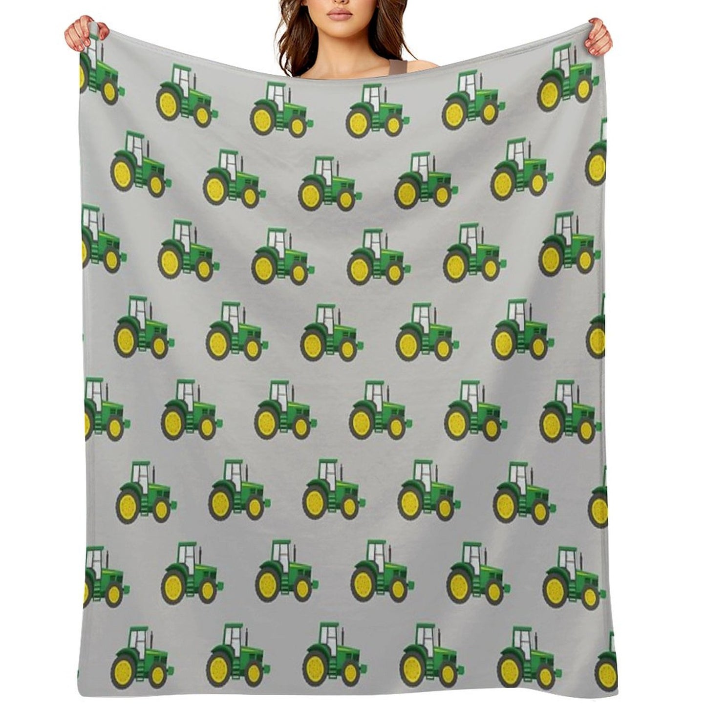 Green Tractors on Grey - Farming - Farm Themed Throw Blanket