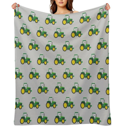 Green Tractors on Grey - Farming - Farm Themed Throw Blanket