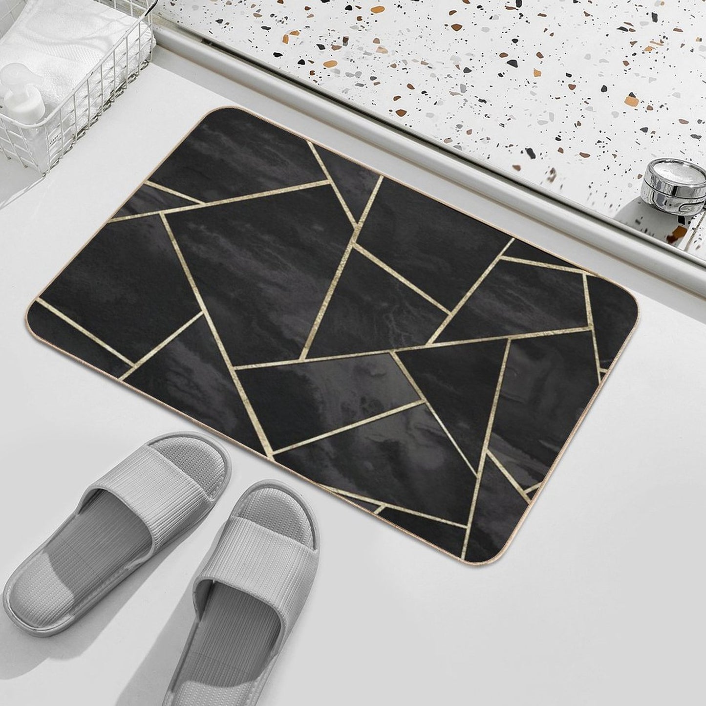 Dark Black Ink Gold Geometric Glam #1 #geo #decor #art Bath Mat