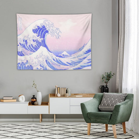 Great Wave Pastel Aesthetic Kawaii Pink Kanagawa Japanese Tapestry