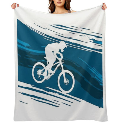 Silhouette of A Cyclist Riding A Mountain Bike Throw Blanket