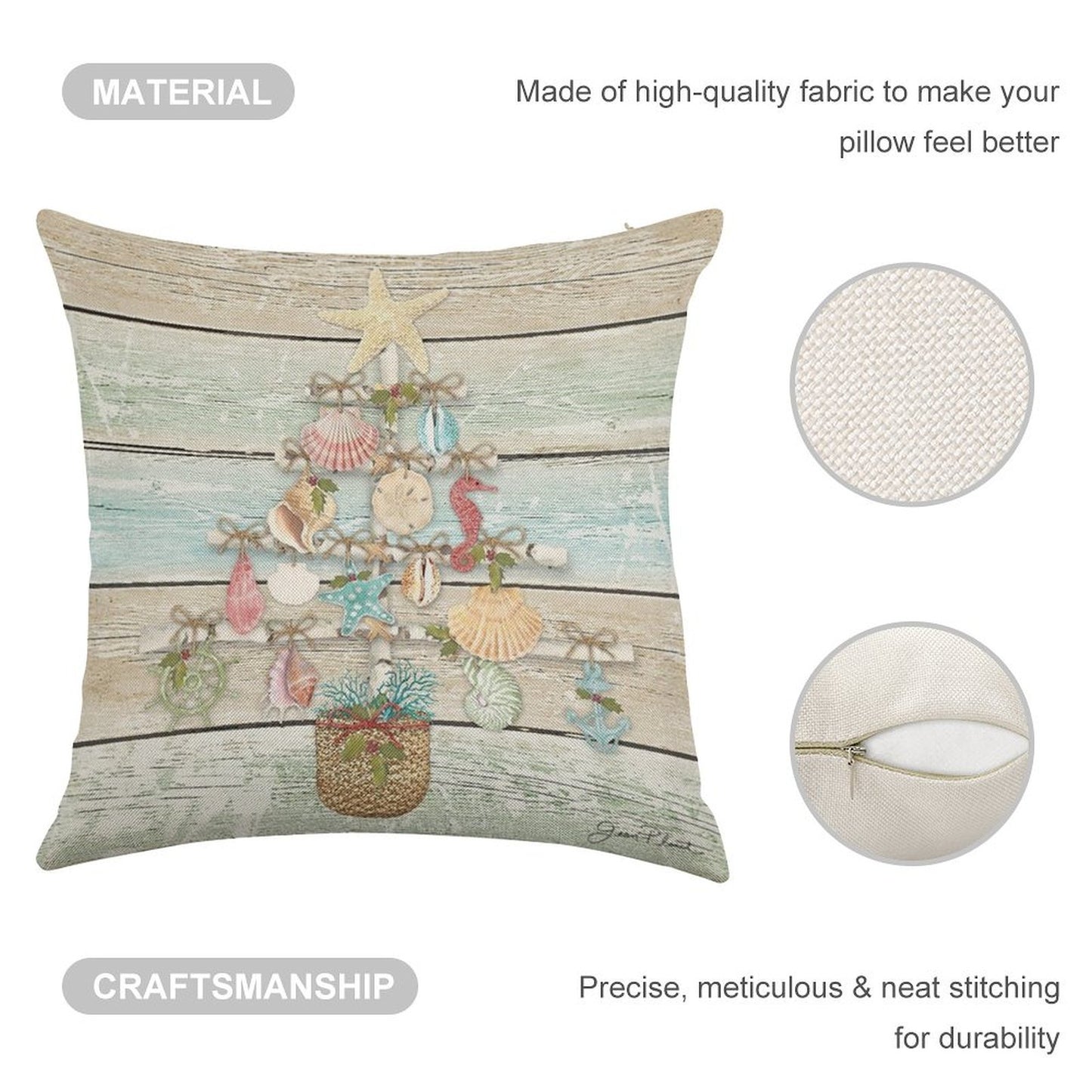 Coastal Christmas A Linen Throw Pillow Cover