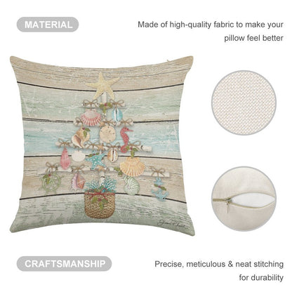 Coastal Christmas A Linen Throw Pillow Cover