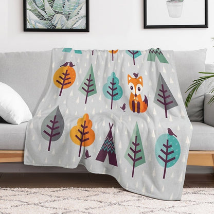 Fox in The Forest on Gray Throw Blanket