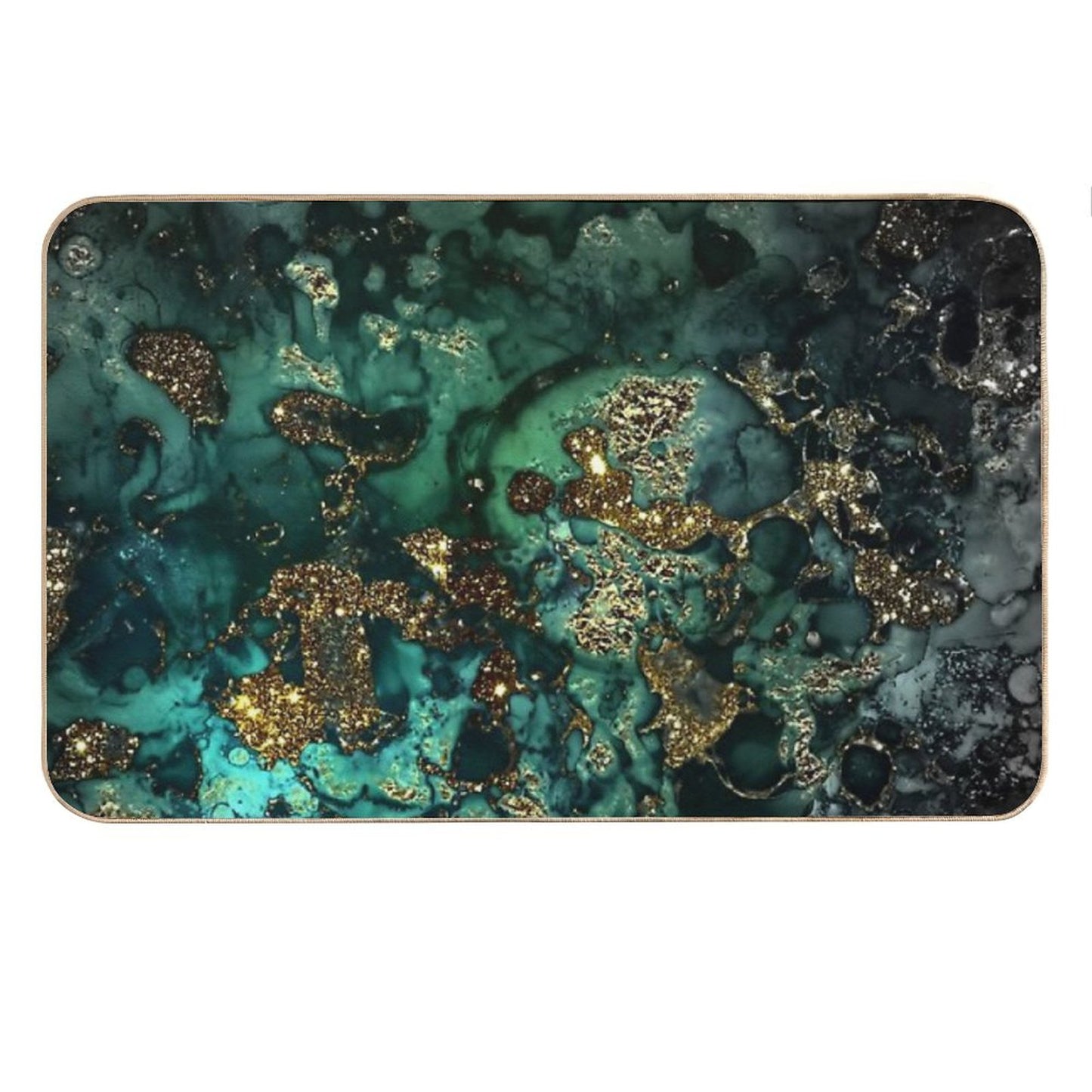 Gold Indigo Faux Malachite Marble Bath Mat