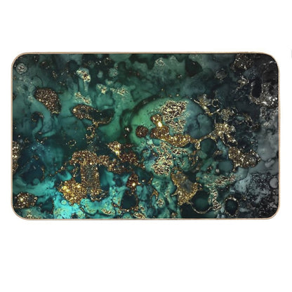 Gold Indigo Faux Malachite Marble Bath Mat