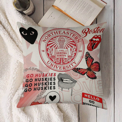 NORTHEASTERN COLLAGE Linen Throw Pillow Cover