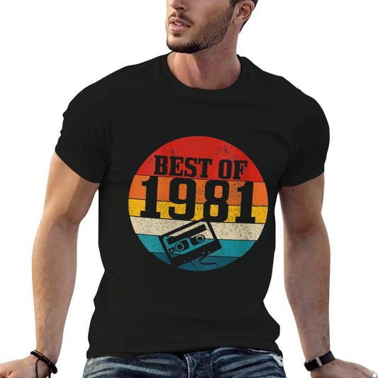 Womens Best Of 1981 40th Birthday Gift Vintage Cassette Tape Funny  Ribbed Collar T-Shirt