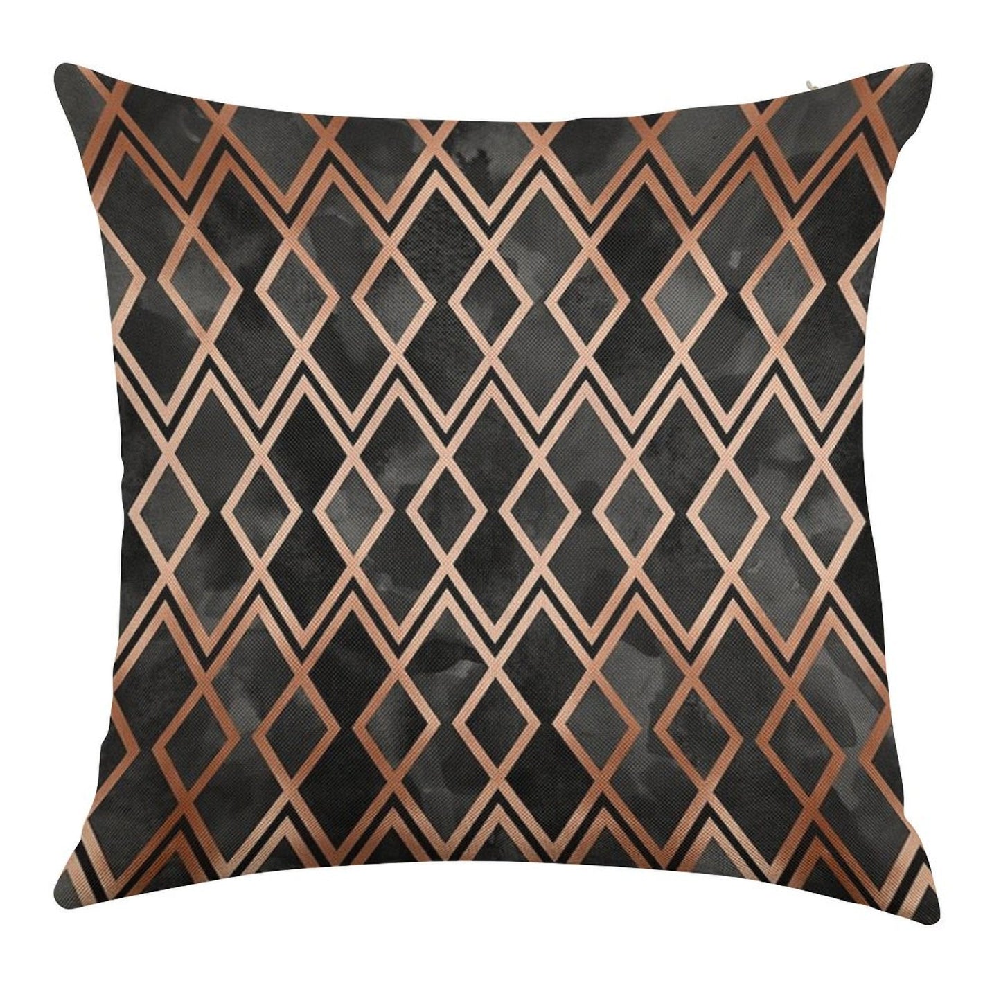 Copper And Black Geo Diamonds Linen Throw Pillow Cover