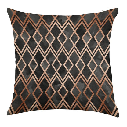 Copper And Black Geo Diamonds Linen Throw Pillow Cover