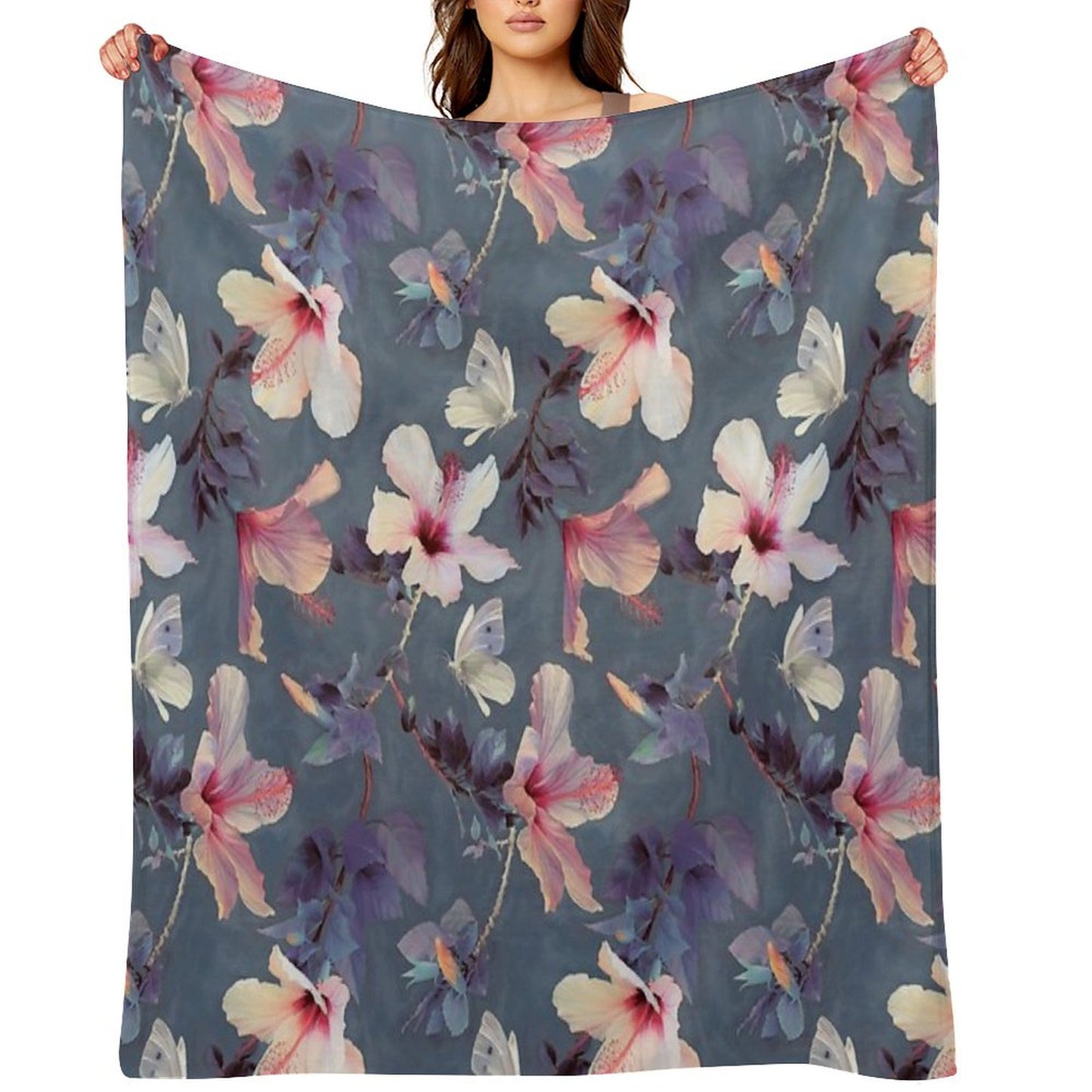 Butterflies And Hibiscus Flowers - A Painted Pattern Throw Blanket