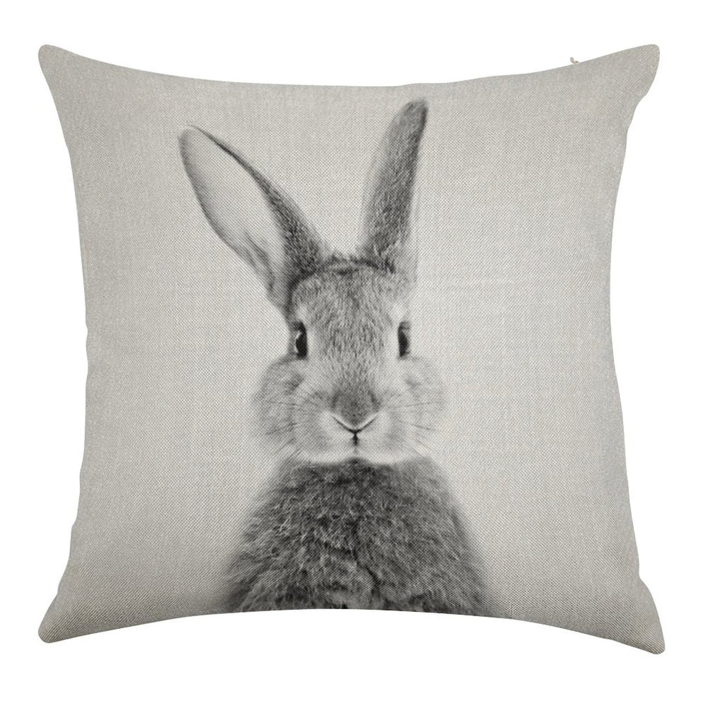 Rabbit - Black & White Linen Throw Pillow Cover