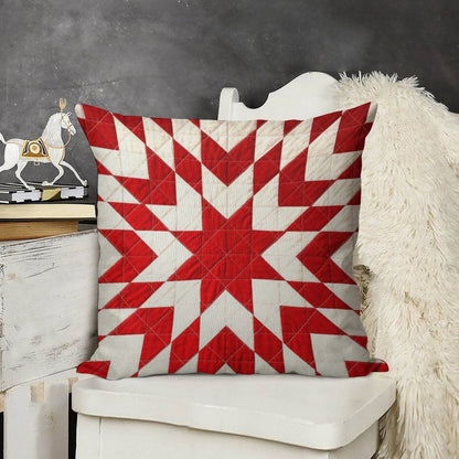 Red And White Lone Star Quilt Linen Throw Pillow Cover