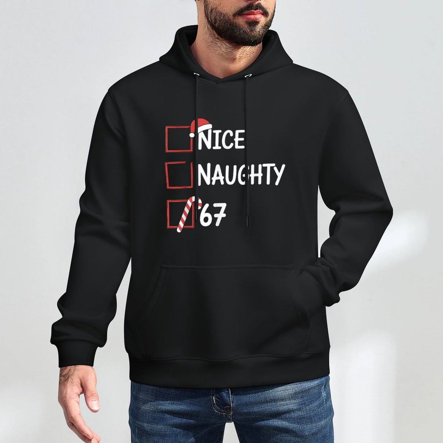 Christmas Nice Naughty 67 Brainrot Funny 6-7 Meme Slang Kangaroo Pocket Hoodie