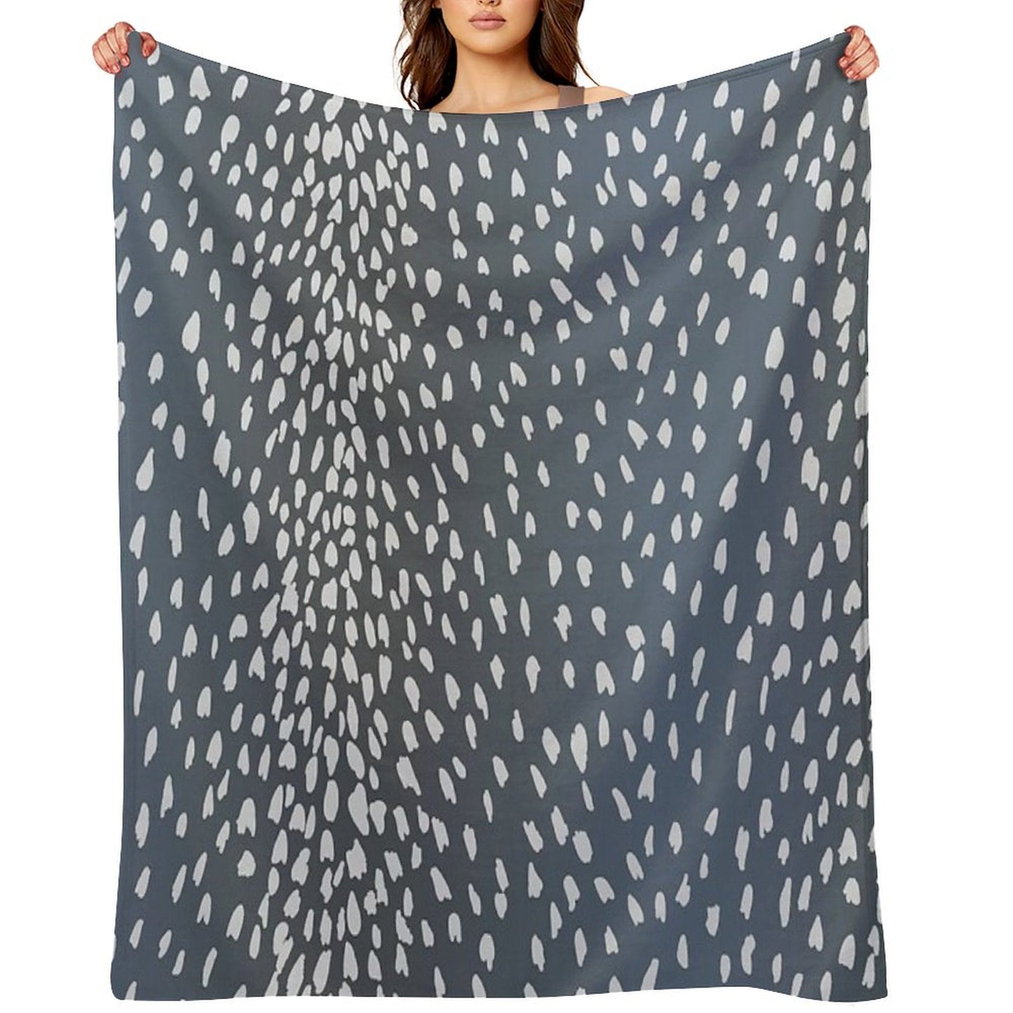 Navy Blue Denim Antelope Fawn Print Throw Blanket