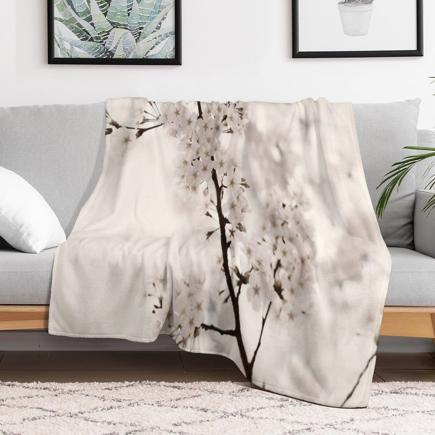 Cherry Blossom Artistic Closeup Sepia Toned Art Photo Print Throw Blanket