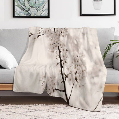 Cherry Blossom Artistic Closeup Sepia Toned Art Photo Print Throw Blanket