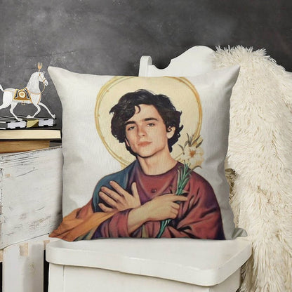 Timothee Chalamet SaintGod Sticker Linen Throw Pillow Cover