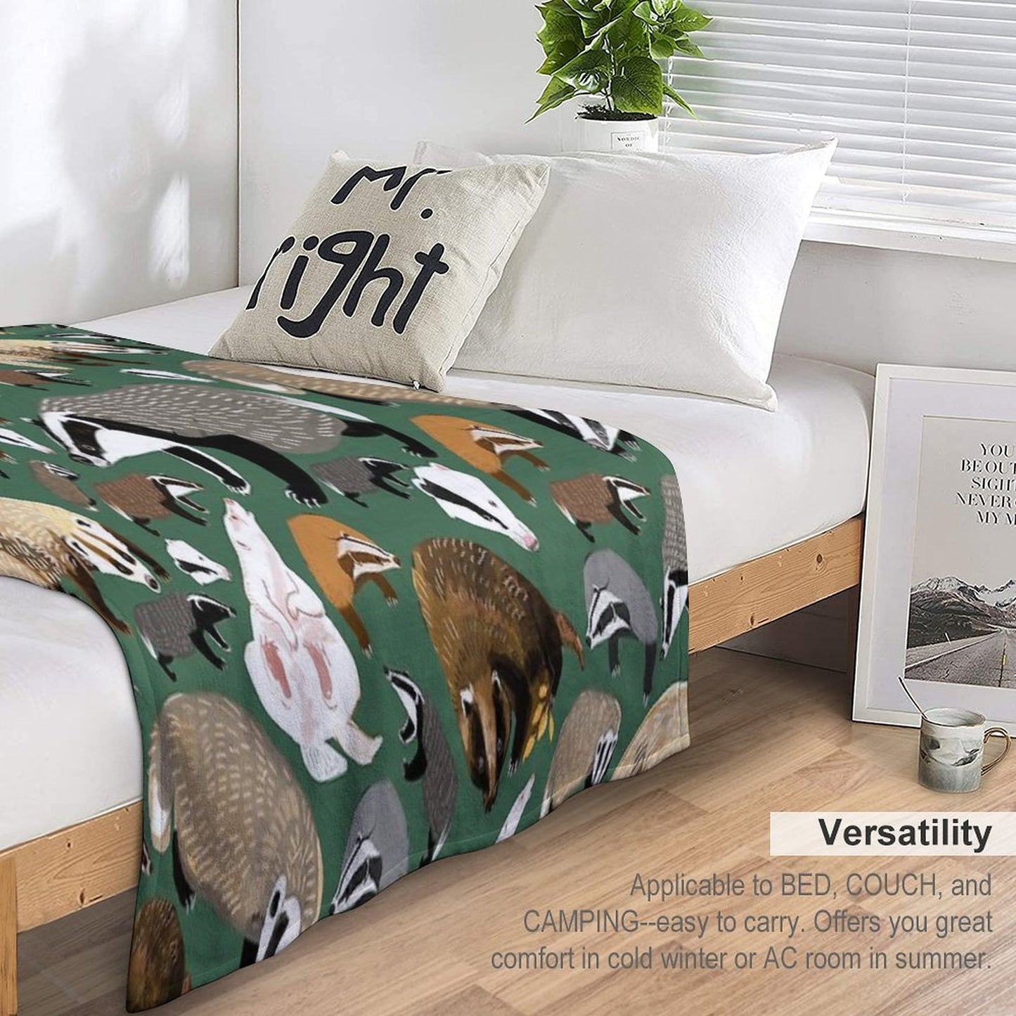 Eurasian Badgers Pattern Green Throw Blanket