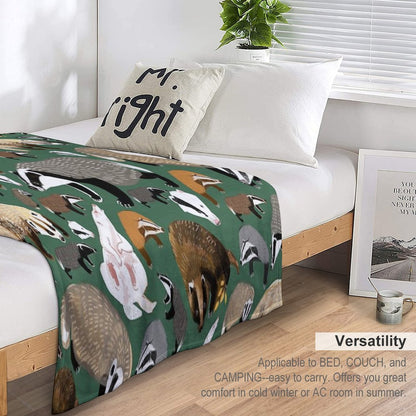 Eurasian Badgers Pattern Green Throw Blanket