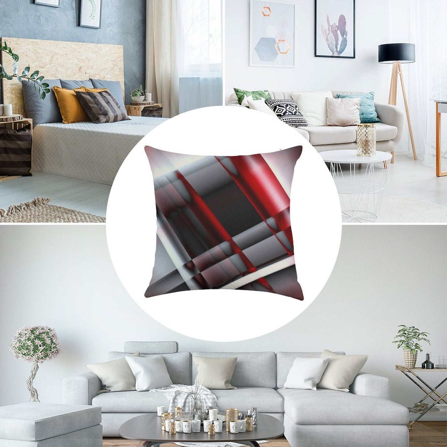 Decorative Red And White Linen Throw Pillow Cover