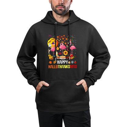 Happy Hallothanksmas Flamingo Halloween Thanksgiving Xmas Machine Washable Hoodie