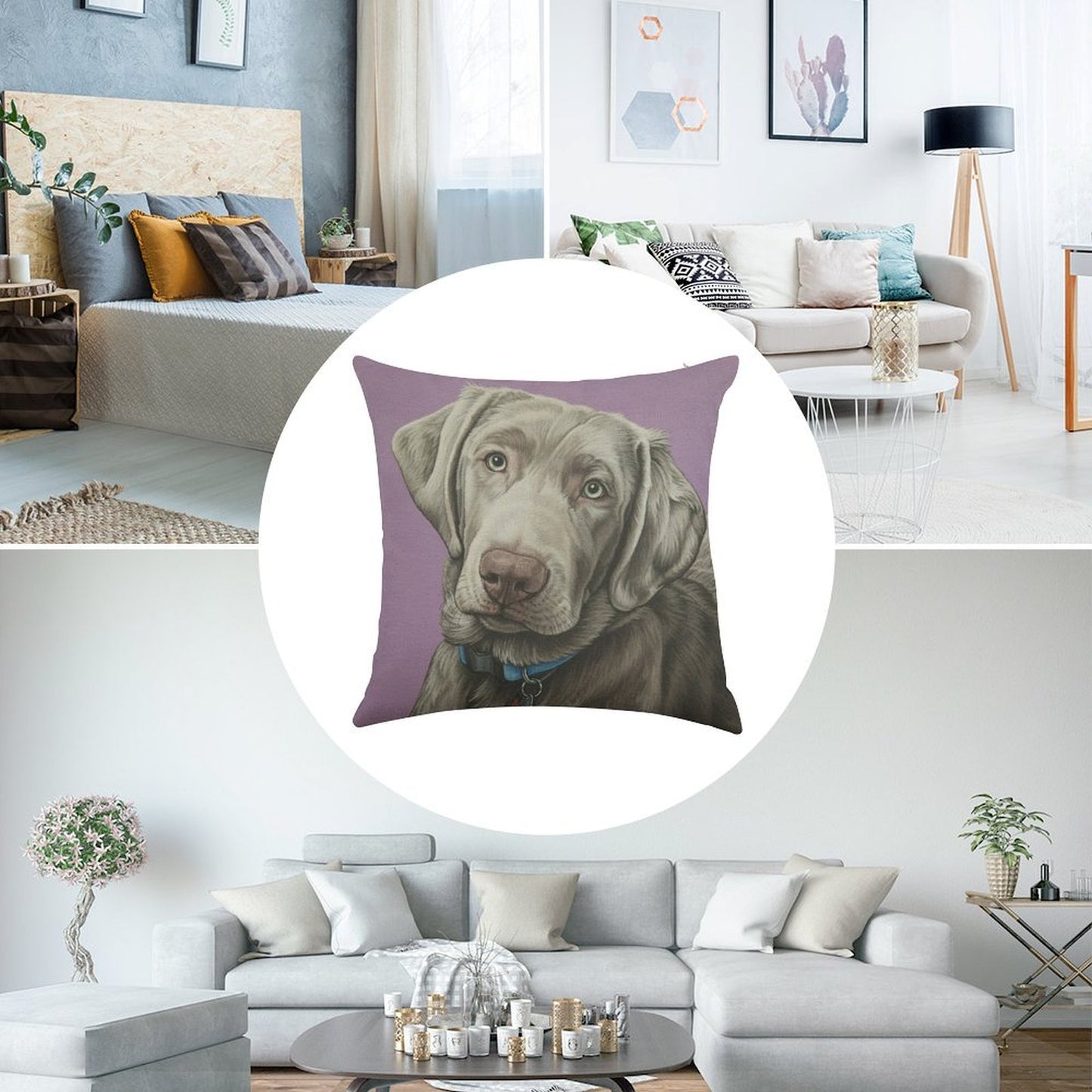Sweet Silver Labrador Retriever Painting, Silver Lab Dog Puppy Art Linen Throw Pillow Cover