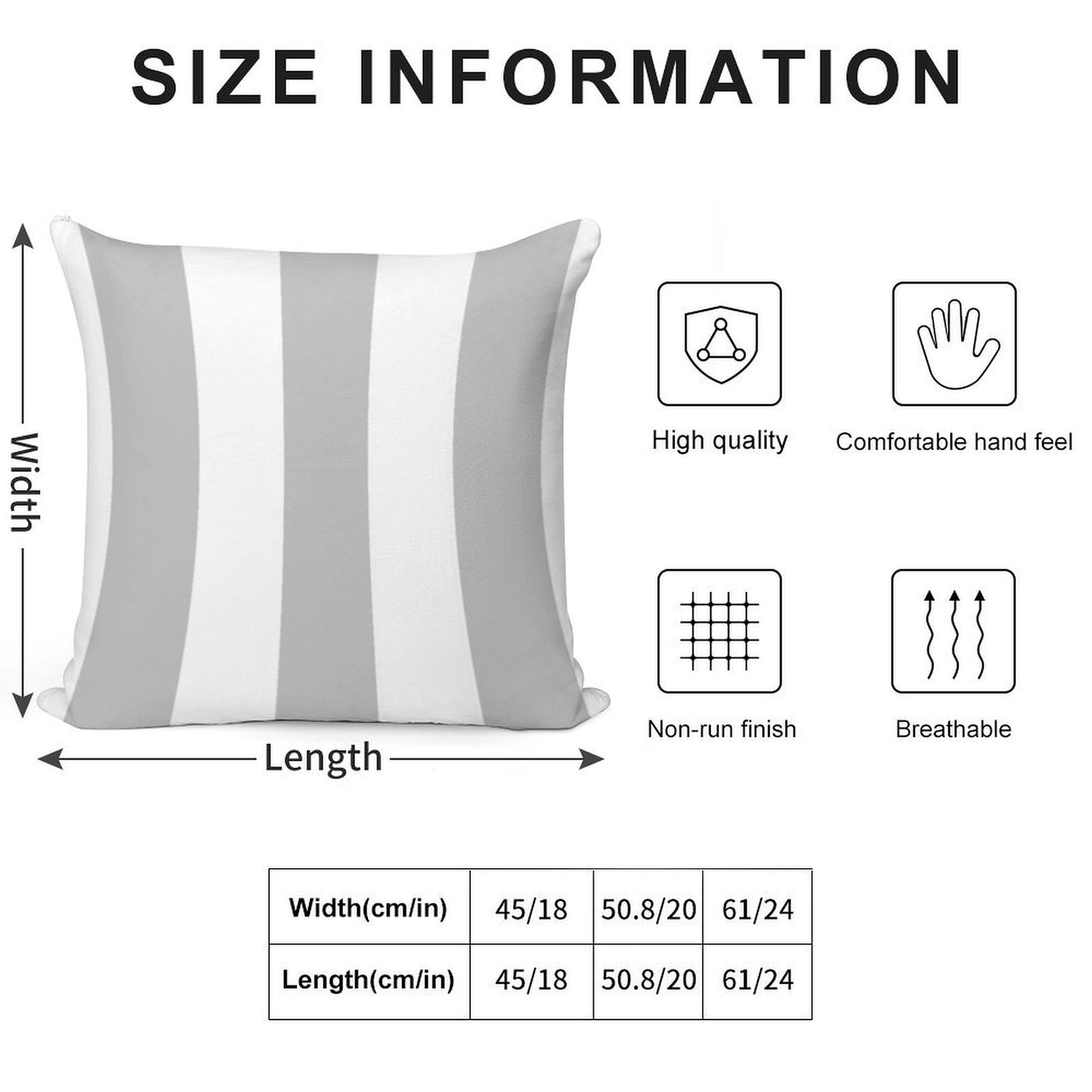 Silver Gray And White Stripes Soft Hidden Zipper Throw Pillow