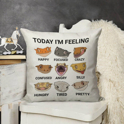 Today I'm Feeling... Crested Gecko Linen Throw Pillow Cover