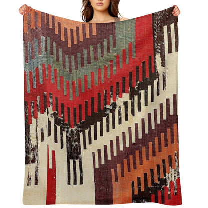 Afyon Central Anatolian Kilim Fragment Print Throw Blanket