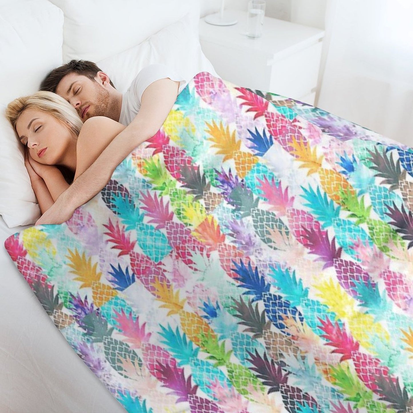 Hawaiian Pineapple Pattern Tropical Watercolor Throw Blanket
