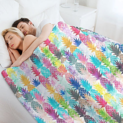 Hawaiian Pineapple Pattern Tropical Watercolor Throw Blanket