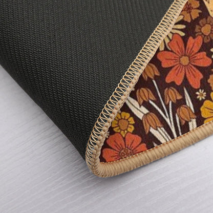 Retro 1970s Brown & Orange Mushrooms & Flowers Bath Mat